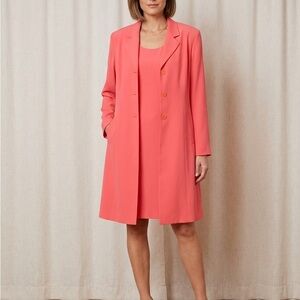 VTG Victoria Holley 100%Silk 2-piece Set Coral Pink Longline Blazer and Dress